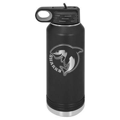 32 Oz. Stainless Steel Double Wall Water Bottle, Black, Engraved
