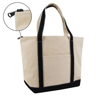 XL Zippered Cotton Canvas Resort Tote Bag